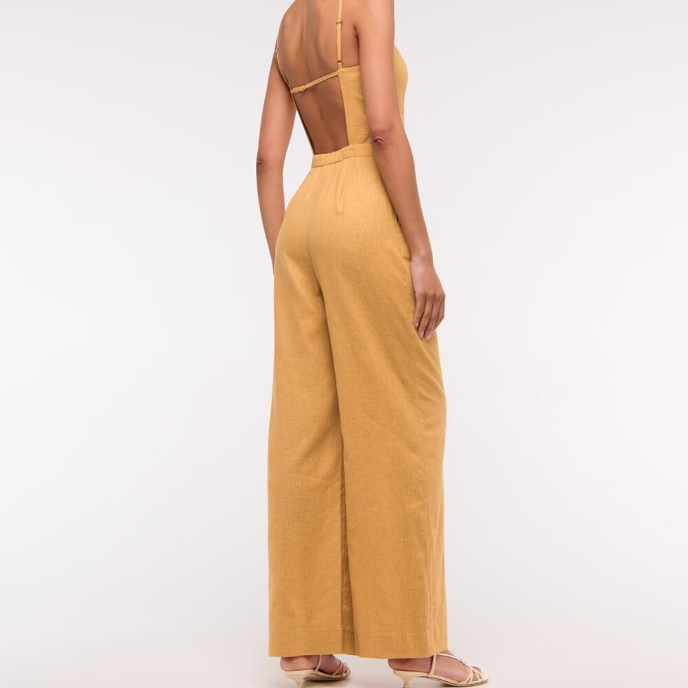 Abercrombie & Fitch Linen-Blend Apron Jumpsuit - Honey Yellow, S Tall (NWT!)